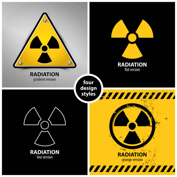 ilustraciones, imágenes clip art, dibujos animados e iconos de stock de conjunto de símbolos de advertencia de radiación - irradiation