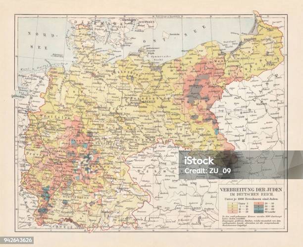 Jewish In Germany Distribution Of The Jews In Germany Lithograph Published In 1897 Stock ...