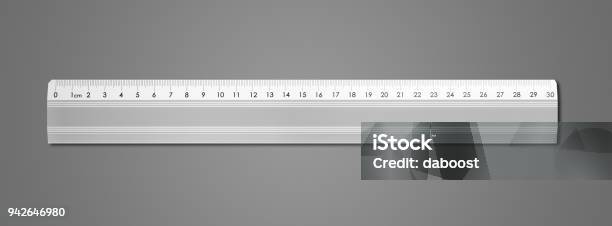 Metal Ruler Isolated On Dark Grey Background Stock Photo - Download Image Now - Metal, Ruler, Art Product