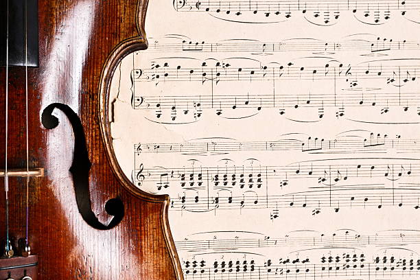 violín - musical instrument violin sheet music music fotografías e imágenes de stock