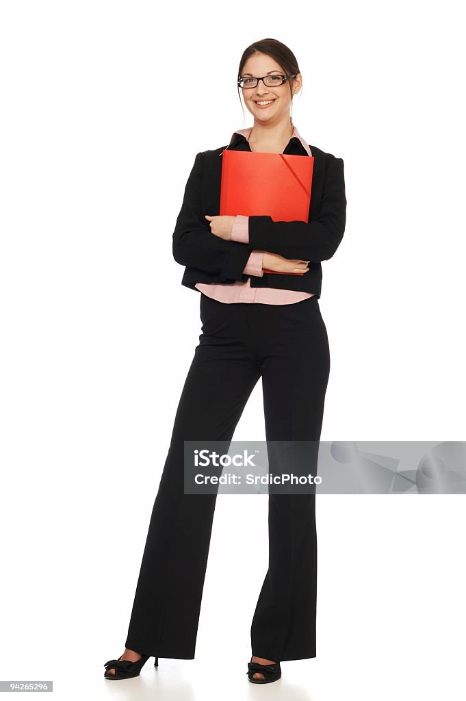 Junge weibliche Büroangestellter posieren, isoliert auf weißem Hintergrund - Lizenzfrei Akte Stock-Foto