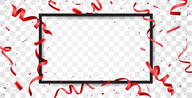 ilustrații de stoc cu panglică roșie cu confetti cu spațiu pentru text - serpentină