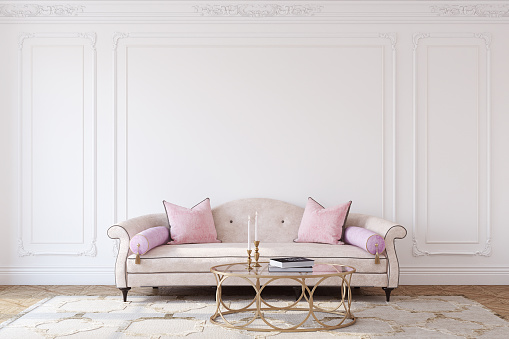 Living-room interior in french style. Mockup. 3d render.