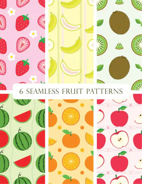 Vector illustration of 6 seamless fruit patterns