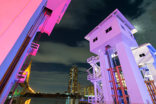 Night Scene  Pho watergate and shortcut canal, Chao Phraya river, Thailand
