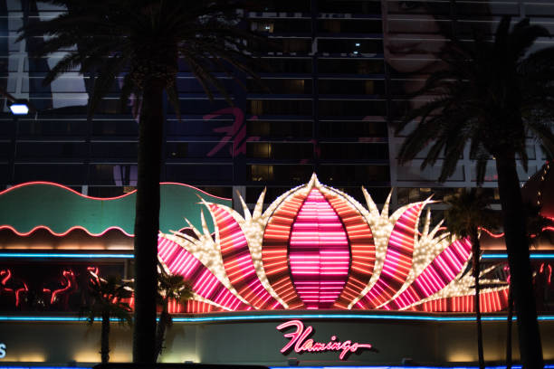 Las Vegas, Nevada - April 14, 2024: Iconic Bellagio and Caesars Palace Hotels and Casinos by the Dancing Fountains