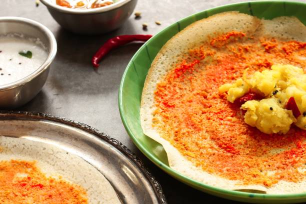 istock Mysore Masala Dosa served with sambar and chutney, selective focus 942678290