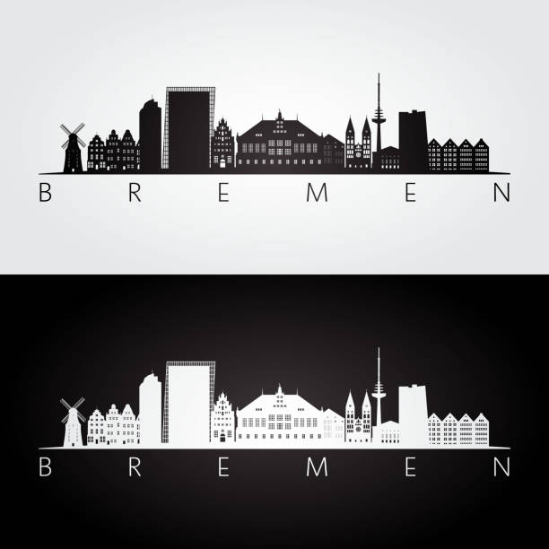 bremen skyline und wahrzeichen silhouette, schwarz / weiß design, vektor-illustration. - bremen stock-grafiken, -clipart, -cartoons und -symbole