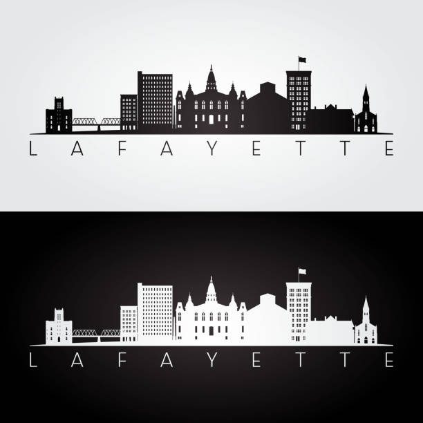 Lafayette USA skyline and landmarks silhouette, black and white design, vector illustration. Lafayette USA skyline and landmarks silhouette, black and white design, vector illustration. louisiana illustrations stock illustrations