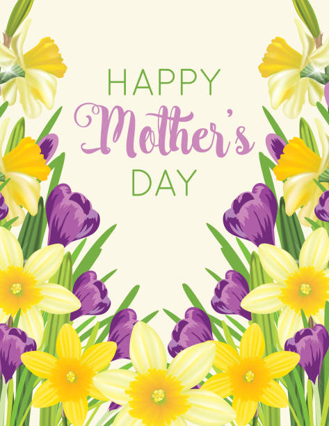 illustrazioni stock, clip art, cartoni animati e icone di tendenza di biglietto per la festa della mamma con disegni floreali - mothers day frame flower single flower