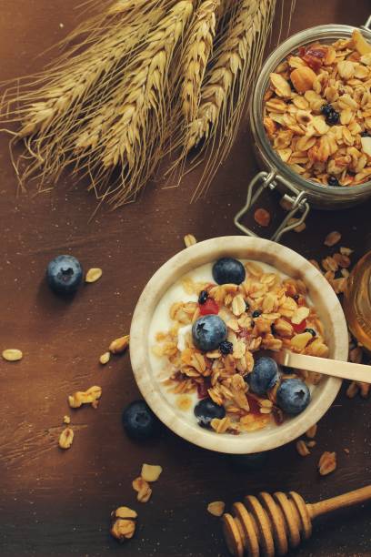 istock Homemade granola Cereal with blueberries/ Healthy breakfast concept, selective focus 942681646