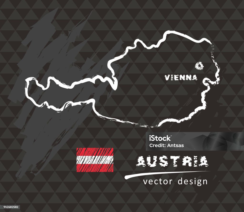 Austria map, vector drawing on black background Austria vector map hand drawn illustration Abstract stock vector