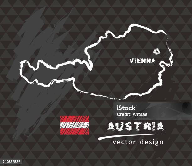 Austria Map Vector Drawing On Black Background Stock Illustration - Download Image Now - Abstract, Art, At The Edge Of
