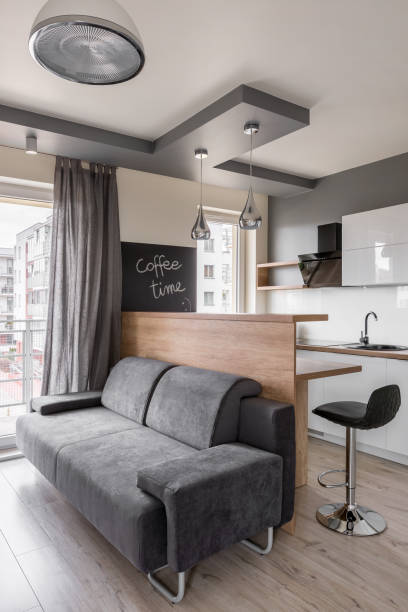 istock Living room with gray couch 942682758