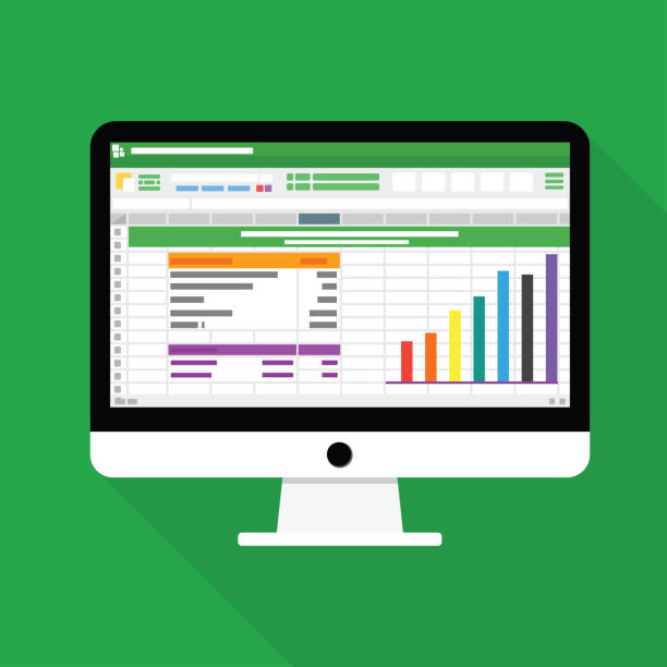 ilustrações de stock, clip art, desenhos animados e ícones de spreadsheet computer flat icon. financial accounting report concept vector illustration - spreadsheet financial figures computer computer monitor