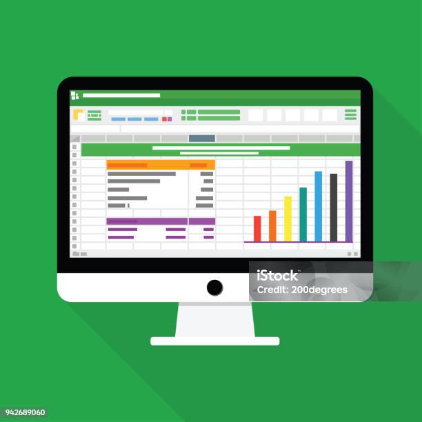 Spreadsheet Computer Flat Icon Financial Accounting Report Concept Vector Illustration Stock Illustration - Download Image Now