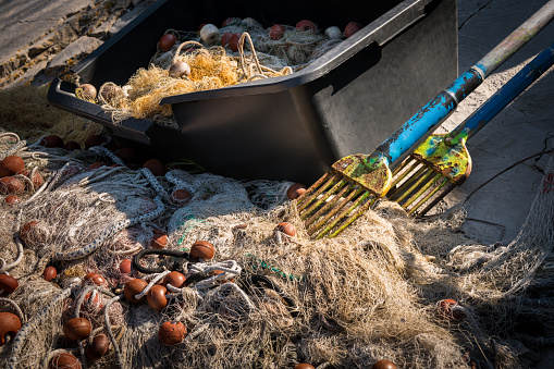 Closeup of fishing nets and forks for crabs, Cres Croatia
