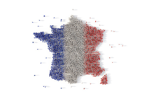 Large group of people forming France map concept. 3d illustration