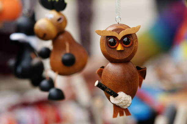 Owl made of wood on a fair
