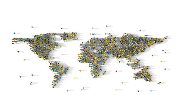 世界地図を形成する人々 の大規模なグループ。ソーシャル メディアのコンセプトです。3 d イラストレーション - 3686 ストックフォトと画像
