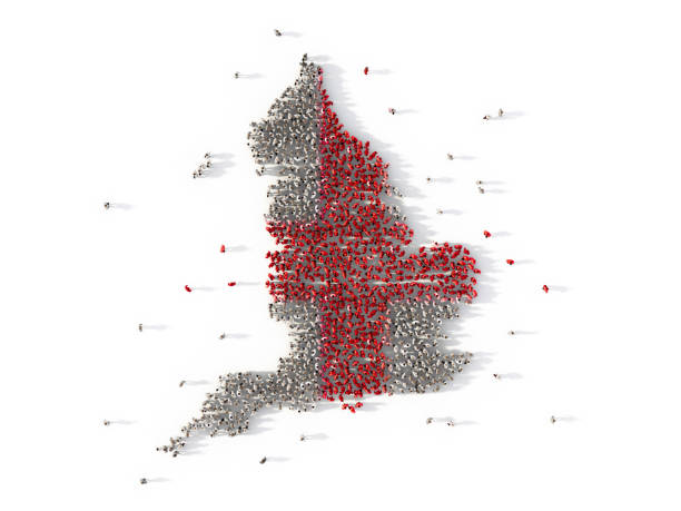 istock Large group of people forming England map concept. 3d illustration 942699408
