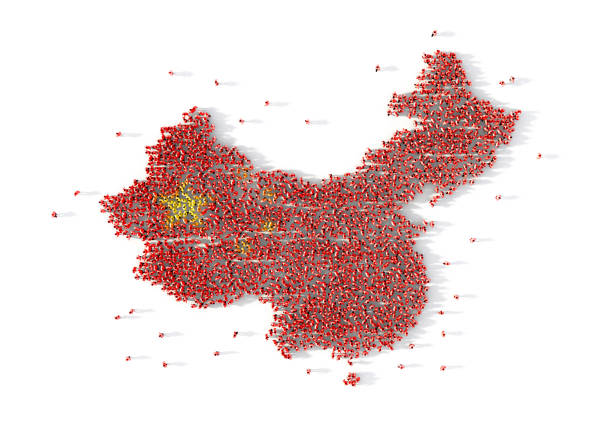 grande grupo de pessoas formando o conceito de mapa de china. ilustração 3d - 3695 - fotografias e filmes do acervo