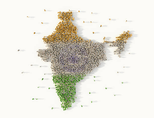 Large group of people forming India map concept. 3d illustration