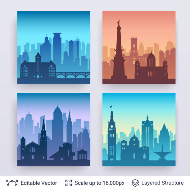 Collection of famous city scapes. Flat well known silhouettes. Vector illustration easy to edit for flyers, posters or book covers. minneapolis illustrations stock illustrations
