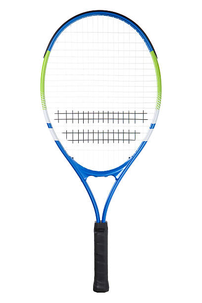 istock Blue and yellow tennis racket with black handle 94270616