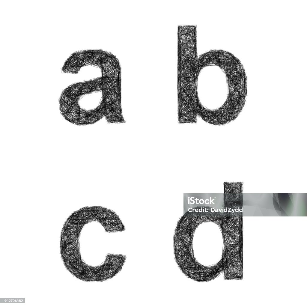 Sketch font set - lowercase letters a, b, c, d Sketch font design set - lowercase letters a, b, c, d Alphabet stock vector