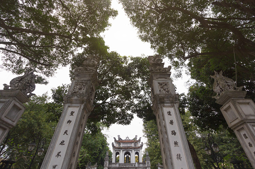Main entrance of the Temple of Literature (Vietnam's first national university built in 1070), Hanoi, Vietnam