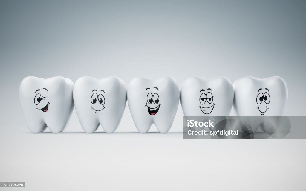 Teeth smile and happy emotion, Concept Dental care cleaning bacterial plaque on white background. 3d render Teeth Stock Photo