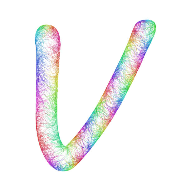 Rainbow sketch font design - letter V Rainbow sketch font design from colorful curved lines - letter V graffiti letter v stock illustrations