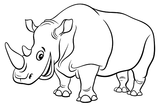 Funny Rhinoceros Character Coloring Page Stock Illustration - Download  Image Now - Africa, Animal, Animal Wildlife - iStock