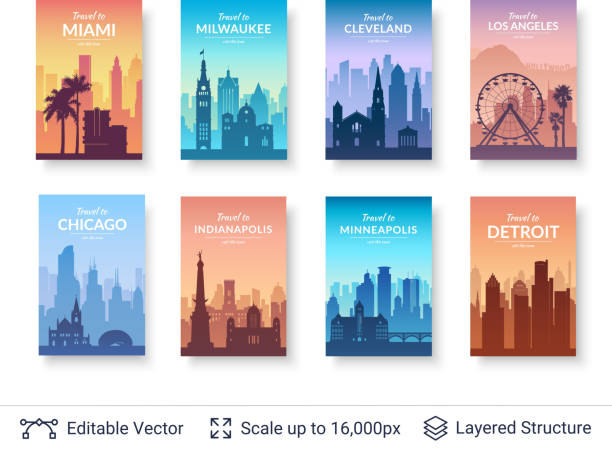 Collection of famous city scapes. Flat well known silhouettes. Vector illustration easy to edit for flyers, posters or book covers. minneapolis illustrations stock illustrations