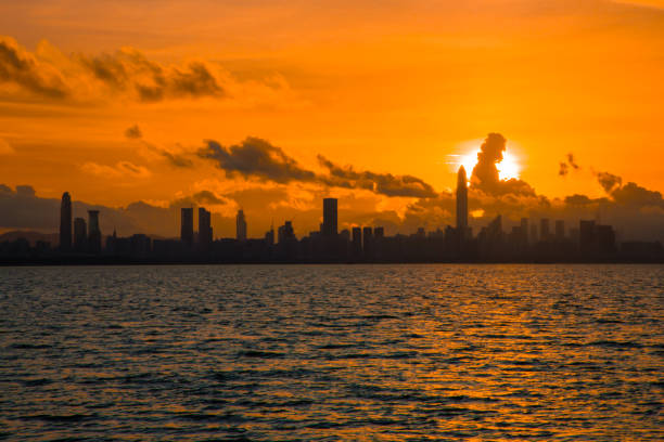 Seaside city sunset, Including city skyline