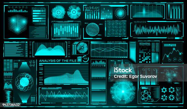 Jeu Dinterface Utilisateur Futuriste Hud Éléments Futurs Infographique Thème De La Science Et La Technologie Système Danalyse Numérisation Des Graphiques Et Des Vagues Illustration Vectorielle Vecteurs libres de droits et plus d'images vectorielles de ATH - Interface utilisateur graphique