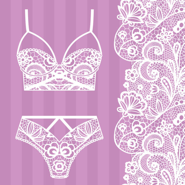 Hand drawn lingerie. Panty and bra set. - ilustração de arte vetorial