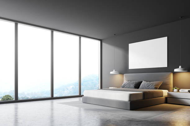istock Gray bedroom corner with a poster 942744426