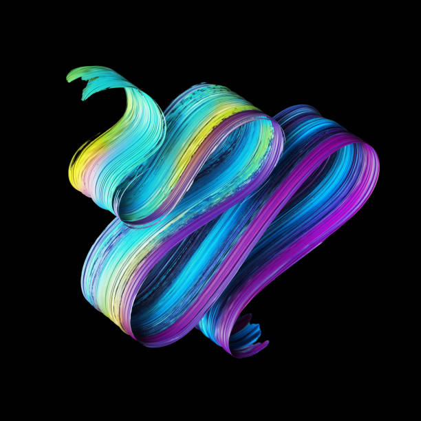 istock 3d render, abstract artistic brush stroke, paint splash, blue purple splatter, colorful curl, loops, spectrum palette, folded ribbon 942746666