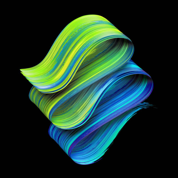 istock 3d render, abstract artistic brush stroke, paint splash, blue green splatter, colorful curl, wave, spectrum palette, folded ribbon 942746674