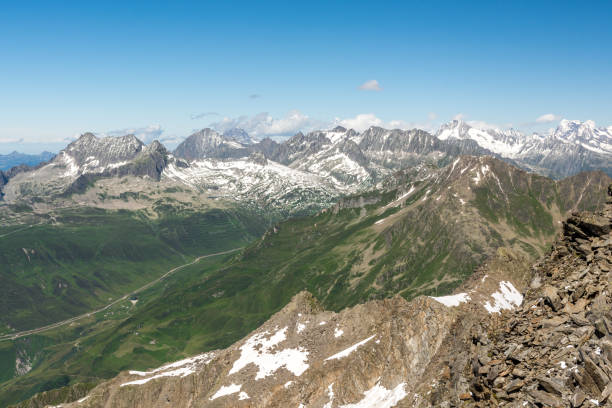 Alps around Oberalpass high mountain pass between cantons of Uri and Graubunden in Switzerland