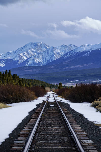 Sawatch Mountains and Train Tracks View Sawatch Mountains and Train Tracks View - Leadville Colorado with incredible mountain views. leadville stock pictures, royalty-free photos & images