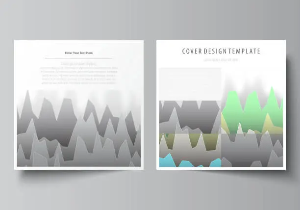 Vector illustration of The minimalistic vector illustration of the editable layout of two square format covers design templates for brochure, flyer, magazine. Rows of colored diagram with peaks of different height