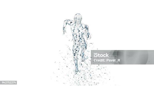 Conceptual Abstract Running Man Runner With Connected Lines Dots Triangles Artificial Intelligence Digital Sport Concept High Technology Vector Digital Background 3d Render Vector Illustration Stock Illustration - Download Image Now