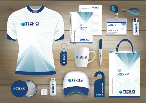 istock Gift Items business corporate identity, Vector abstract Color promotional souvenirs design with origami elements for diagonal lines. link digital technology company Stationery set, 942755798