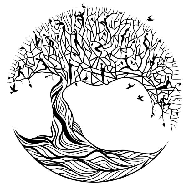 Tree of life on a white background Symbolic black tree of life on white background creation stock illustrations