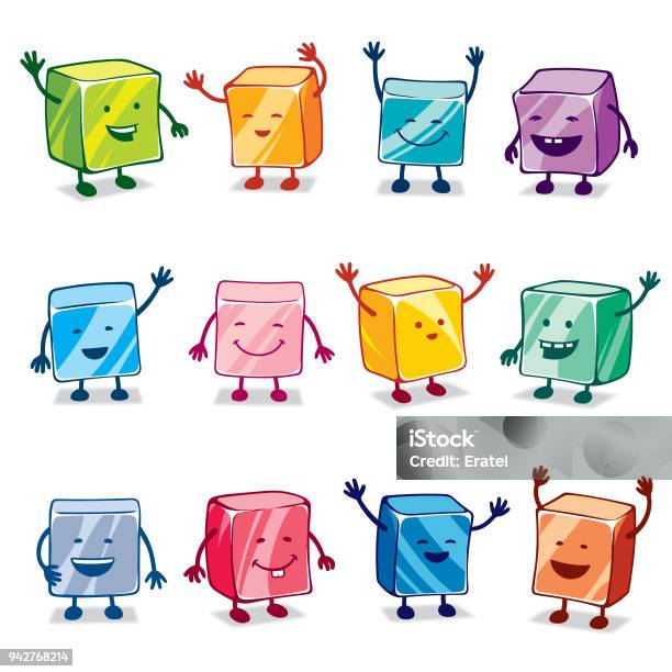 Happy Colorful Candy Characters Stock Illustration - Download Image Now - Ice Cube, Characters, Gelatin Dessert
