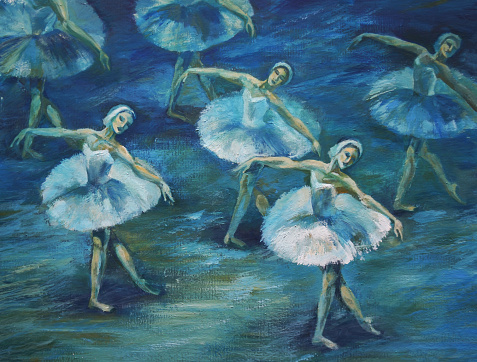 Lago de los cisnes ballet pintura acrílica y completa el espectro en la cartulina photo