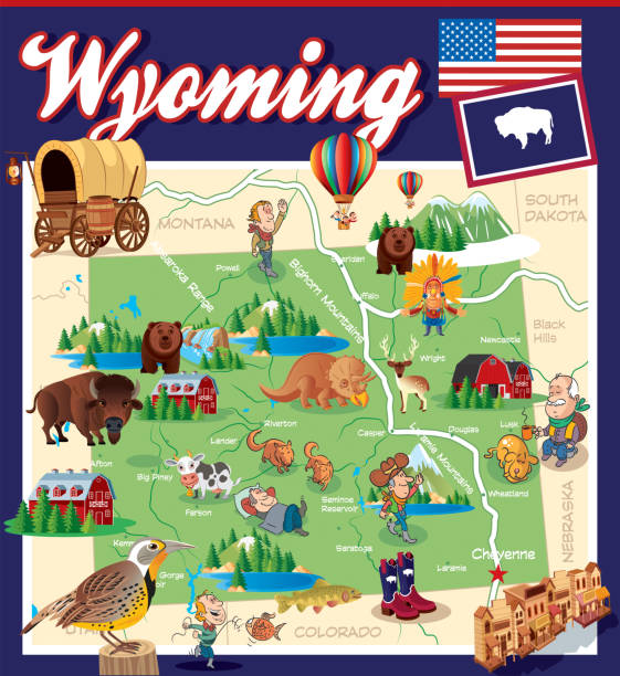 Cartoon Map of Wyoming Cartoon Map of Wyoming

I have used 
http://legacy.lib.utexas.edu/maps/us_2001/wyoming_ref_2001.jpg
address as the reference to draw the basic map outlines with Illustrator CS5 software, other themes were created by 
myself. casper wyoming stock illustrations